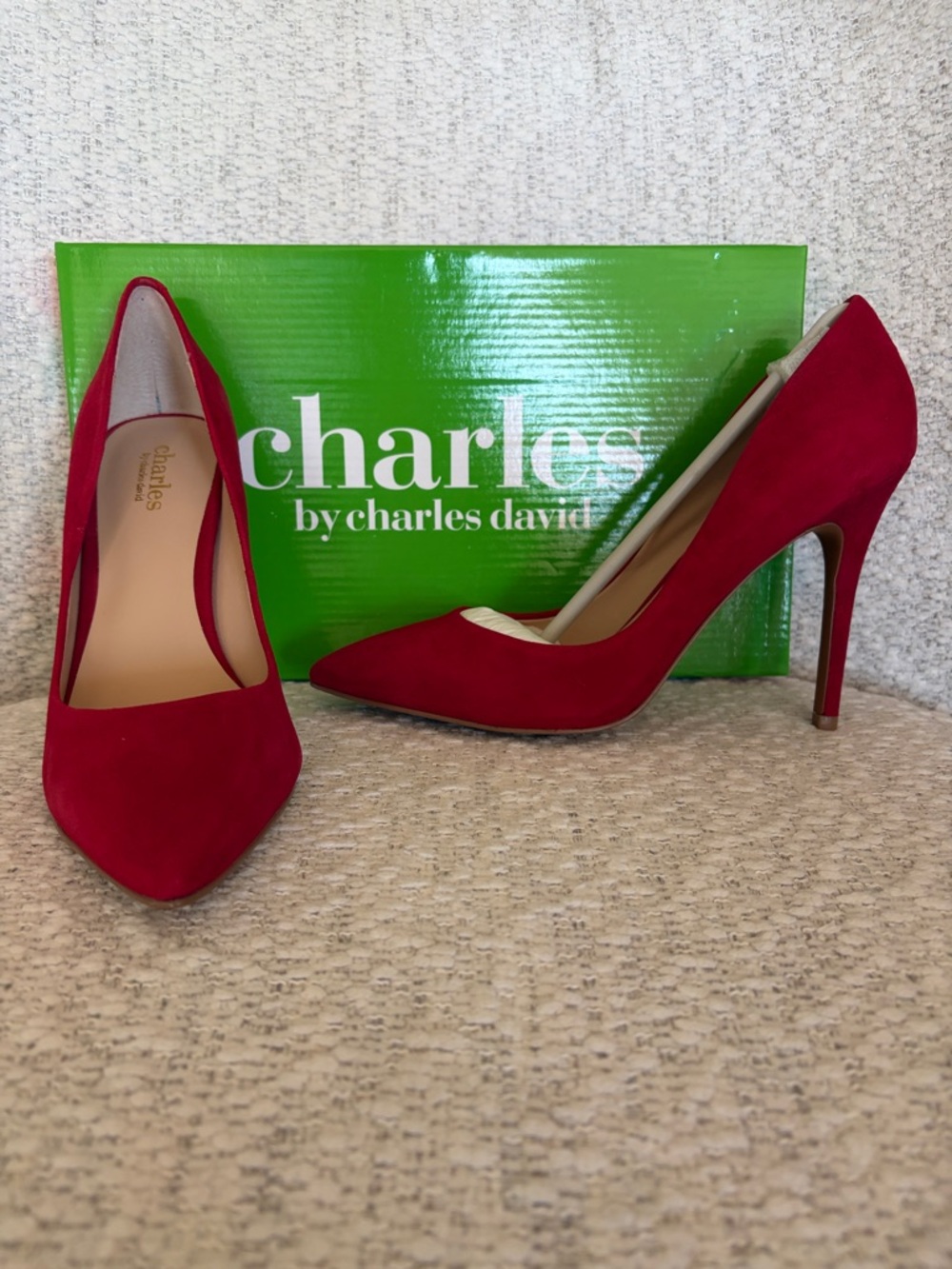 Charles by Charles David Red Suede Pointed Toe Stilettos